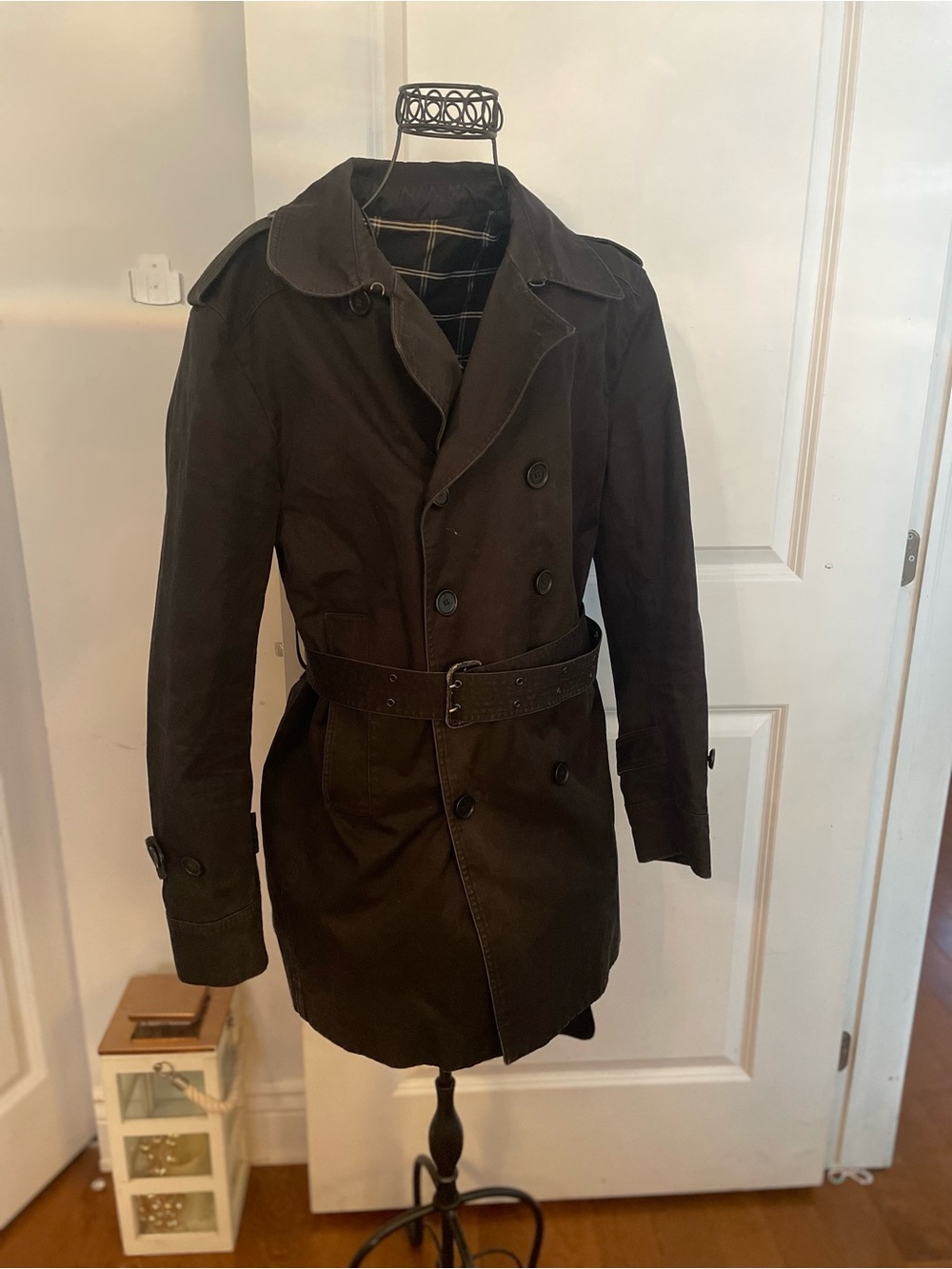 Sandro Men's Double-Breasted Trench Coat - Dark Brown